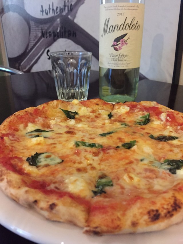 Quattro formaggi with a Bella twist; napoli base, mozzarella, provolone, feta, gorgonzola and fresh basil. 